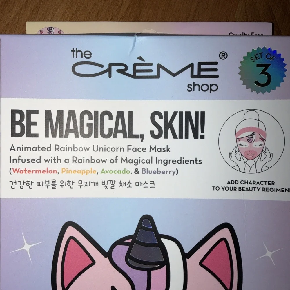 NEW The Creme Shop Set of 3 Be Magical- Rainbow Unicorn Face Mask Factory Sealed